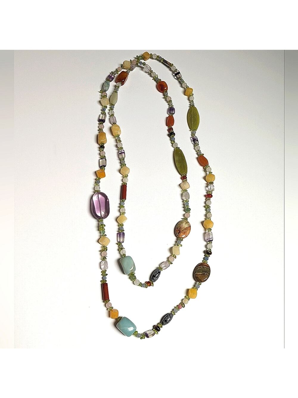 Artisan Multi Natural Stone Agate Glass Beaded Long Layered Boho Necklace